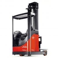 ○ Linde unique twin pedal system | High efficiency, low fatigue<br />
○ Electric power steering | Effort less , high productivity<br />
○ Full wheels brake | Safety<br />
○ Fork carriage tilting | Good reliability, easy for storing and retrieving goods<br />
○ Speed reduction at each end of lifting,   reaching in and out | Safety, goods corruption avoided<br />